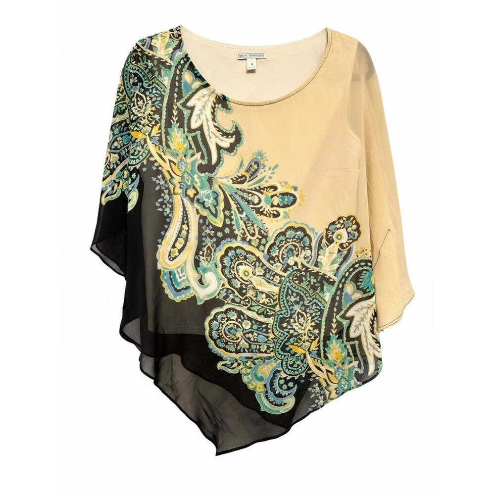 Dana Buchman - Beige/Black/Blue/Green Paisley Scoop Neck Pocho Style Top - S